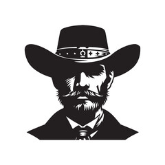 Modern Old West Sheriff Vector Silhouette, Lawman Legacy, Frontier Justice, Western Authority, Cowboy Spirit, Rugged Protector, Classic Western Hero.
