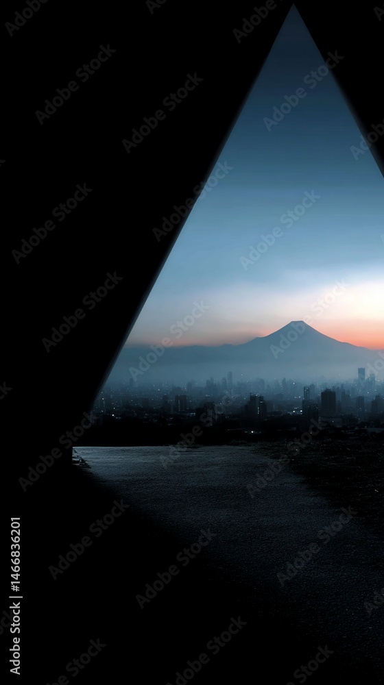 Poster mountain view through a triangular opening