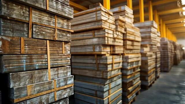 Stacks of Industrial Material in Storage Warehouse, Preparing for Transportation