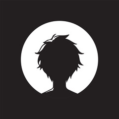 silhouette head boy anime avatar image vector illustration