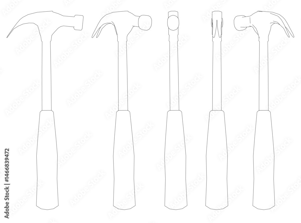 Poster a set of hammers outline are shown in a line