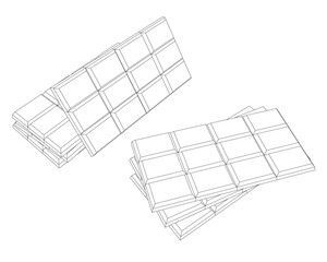 Two stacks of chocolate bars are shown in a white background. The bars are square and stacked on top of each other. Concept of indulgence and luxury, as chocolate is often associated with treats