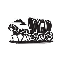 Pioneer Wagon Cowboy Vector Silhouette, Frontier Spirit, Western Trailblazer, Old West Adventure, Rugged Pioneer Life, Cowboy Heritage, Wagon Trail.
