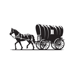 Fototapeta premium Pioneer Wagon Cowboy Vector Silhouette, Frontier Spirit, Western Trailblazer, Old West Adventure, Rugged Pioneer Life, Cowboy Heritage, Wagon Trail. 