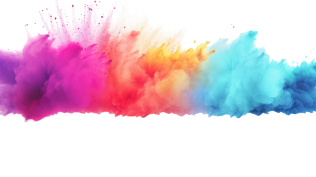 Gradient powder dust blast in rainbow color scheme on transparent background