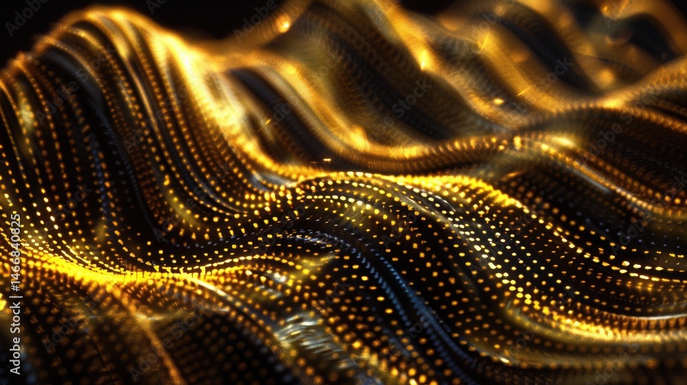 Aufkleber abstract golden waves with glowing particles on a dark background. digital artwork of digital wave w