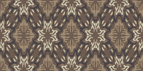 Ethnic seamless pattern of rhombus in the northern peoples style. Tribal authentic ornament. Damascus style wallpaper. Decorative mosaic brown patchwork background for fabric print. Vector texture
