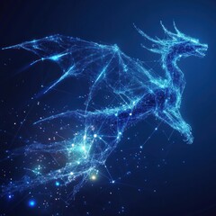 Digital dragon soaring through the cosmos.  A fantastical, interconnected creature of light