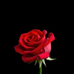 Single red rose, velvety petals, stark black backdrop, single flower, valentines, art