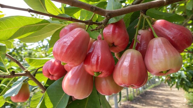 Fresh Java Apples (Rose Apples) in Clear Daylight on Rustic Surface