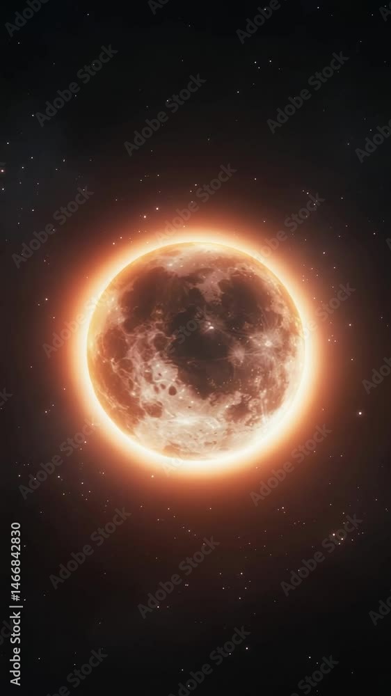 Poster glowing full moon illuminating the night sky, surrounded by countless stars, creating a captivating 
