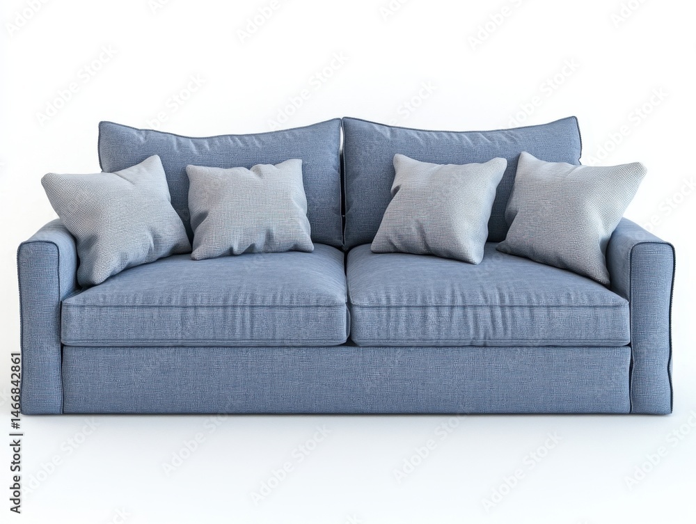 Aufkleber front view of a blue sofa with four pillows in a studio setting offering comfort and style for moder