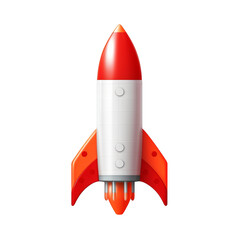Classic red and white toy rocket ship standing upright suggesting fast launch or business startup goals for marketing banners.