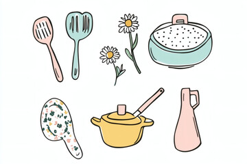 Cute Kitchen Utensils & Cookware Icons: Whimsical Cooking Set