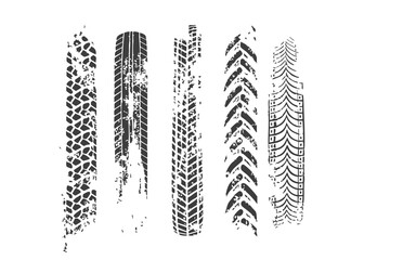 Winter Tire Tread Illustration — Black Rubber Wheel Texture with Snow Track, Grunge Trail, and Dirty Trace for Automotive and Transport Design