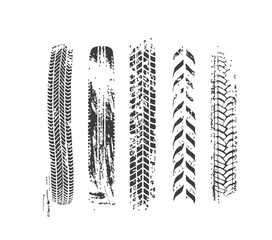 Tire Track Vector Set — Grunge Tread Patterns, Muddy Skid Marks, and Rough Imprints for Cars, Motorcycles, Rally, and Off-Road Sport Design
