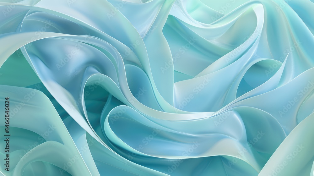 Poster abstract flowing shapes in soft teal tones. background image of gradient green and blue mixing toget