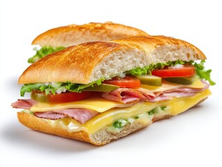 Delicious submarine sandwich isolated on white background