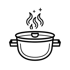 Steaming  Cooking Pot Icon – Thick Line Cooking Symbol in Bold Black Ink


