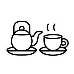 tea cup and teapot black ink icon