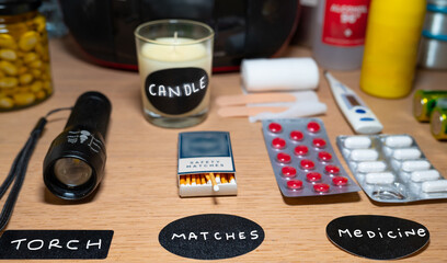 Survival Kit items with handwritten labels