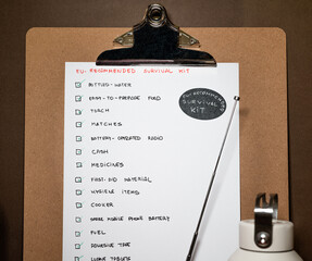 Hand-written list, EU Recommended Survival Kit
