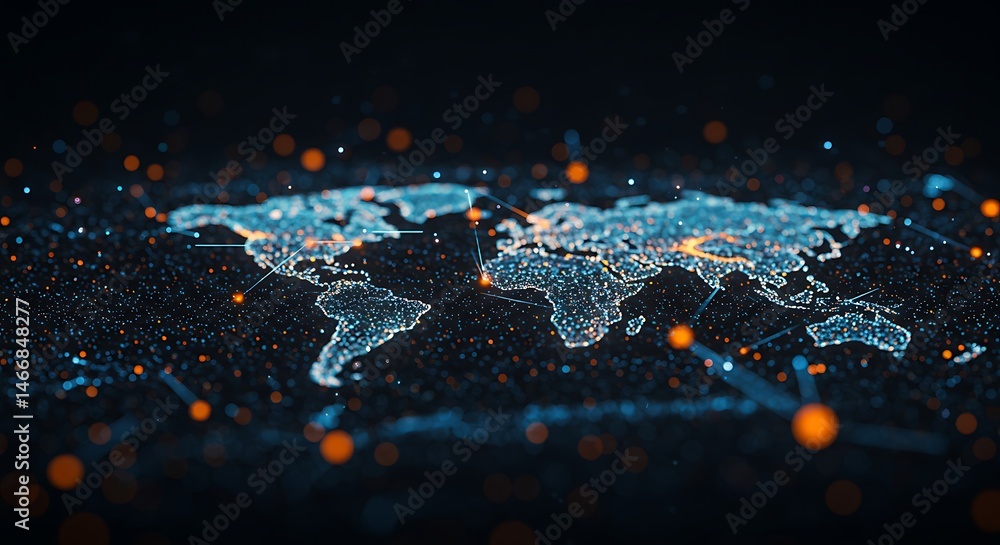 Poster digital world map global connection