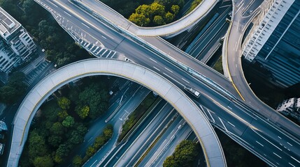 A minimalist cast concrete flyover, its reinforced supports and wide roadway cutting across a modern city, showcasing contemporary infrastructure 