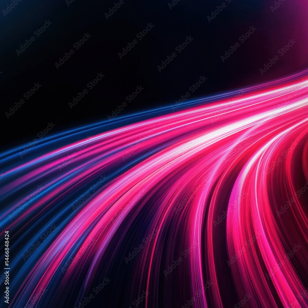 Poster abstract light trails on black background creating dynamic motion graphic with vibrant pink and blue