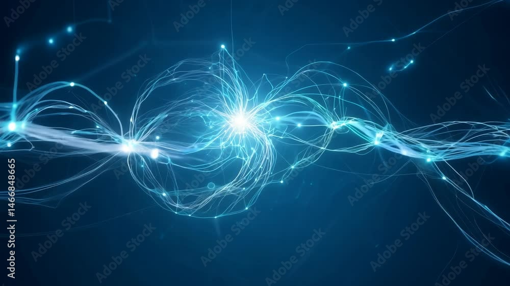 Poster abstract neural network connecting with blue energy flow in motion graphics 4k.