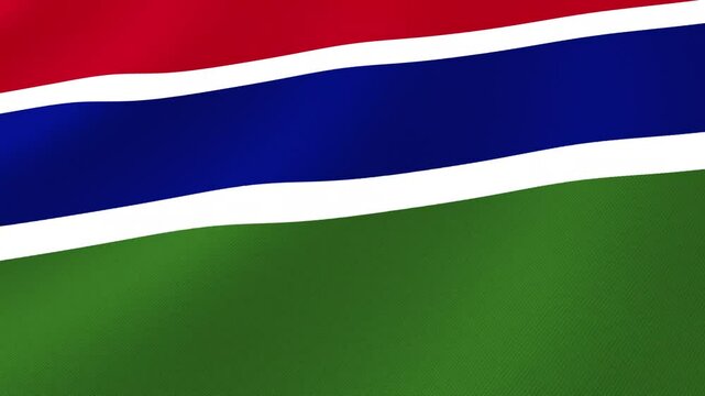 Gambia National Flag Waving in Wind, Close View, Isolated Background