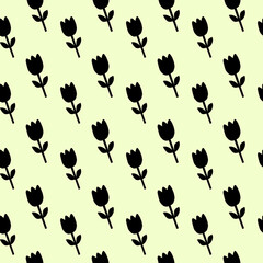Black Tulip Floral Pattern Seamless Repeat Design Seamless Flower Pattern