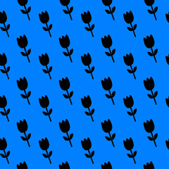 Black Tulips on Vibrant Blue Background Seamless Pattern Design Floral Pattern Seamless Flower Pattern