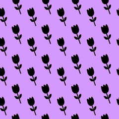 Black Tulip Pattern Floral Pattern Seamless Flower Pattern