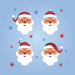 Santa Claus cartoon nerd face set