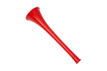 Bright red vuvuzela or stadium horn angled on a gray background transparent background
