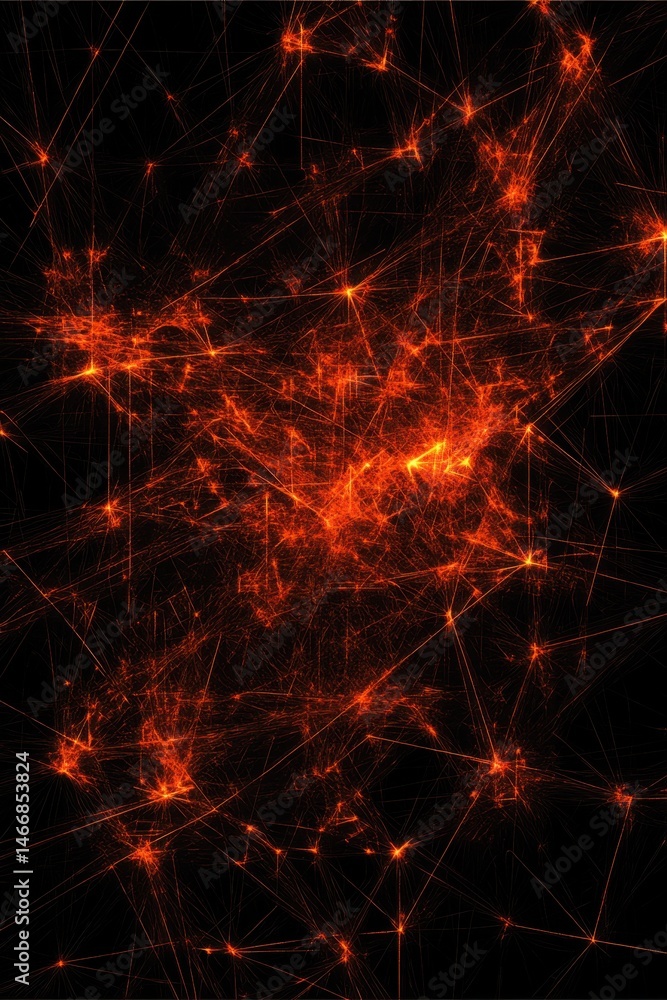 Poster abstract orange network on black background high angle view artificial intelligence concept data vis