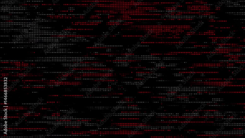 Poster Red matrix abstract dots raining binary code without symbols and characters. Black background. Abstract halftone loop animation