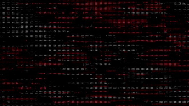 Red matrix abstract dots raining binary code without symbols and characters. Black background. Abstract halftone loop animation