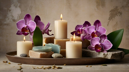 spa still life with candles and orchid