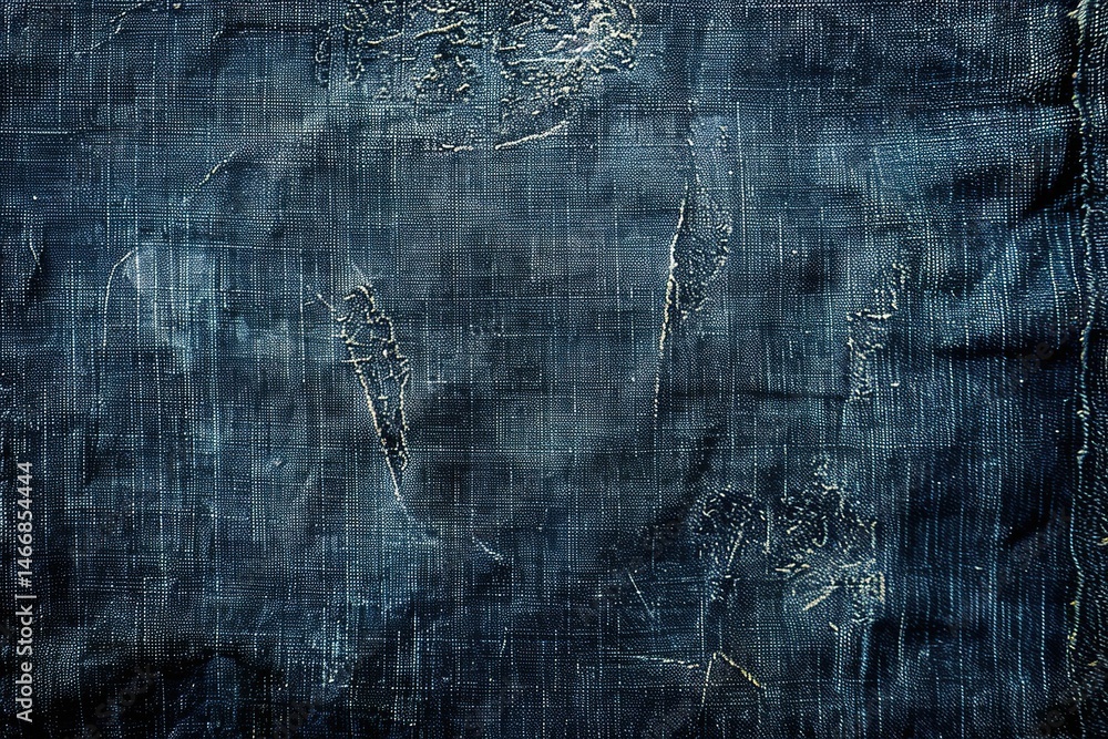 Poster worn and textured blue fabric with a complex pattern of fading and subtle damage