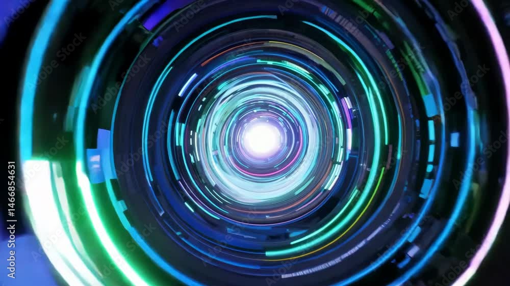Poster abstract tech tunnel - pulsating light, circular motion video in 4k.