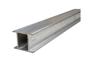 Close up of a galvanized steel I beam in horizontal orientation transparent background