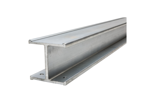 Close up view of a metallic I beam structure on gray background transparent background