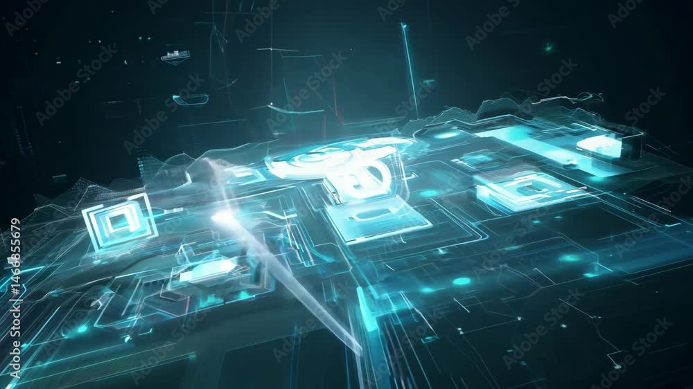 Poster futuristic ui hud data stream visualization in blue 4k.