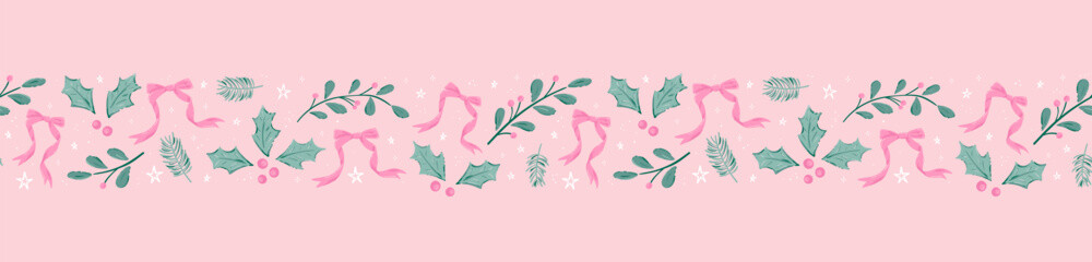 Tacky Christmas  seamless pattern, hand drawn with decoration like tinsel, baubles, stars and snow flakes - great for textiles, wallpapers, wrapping - vector design