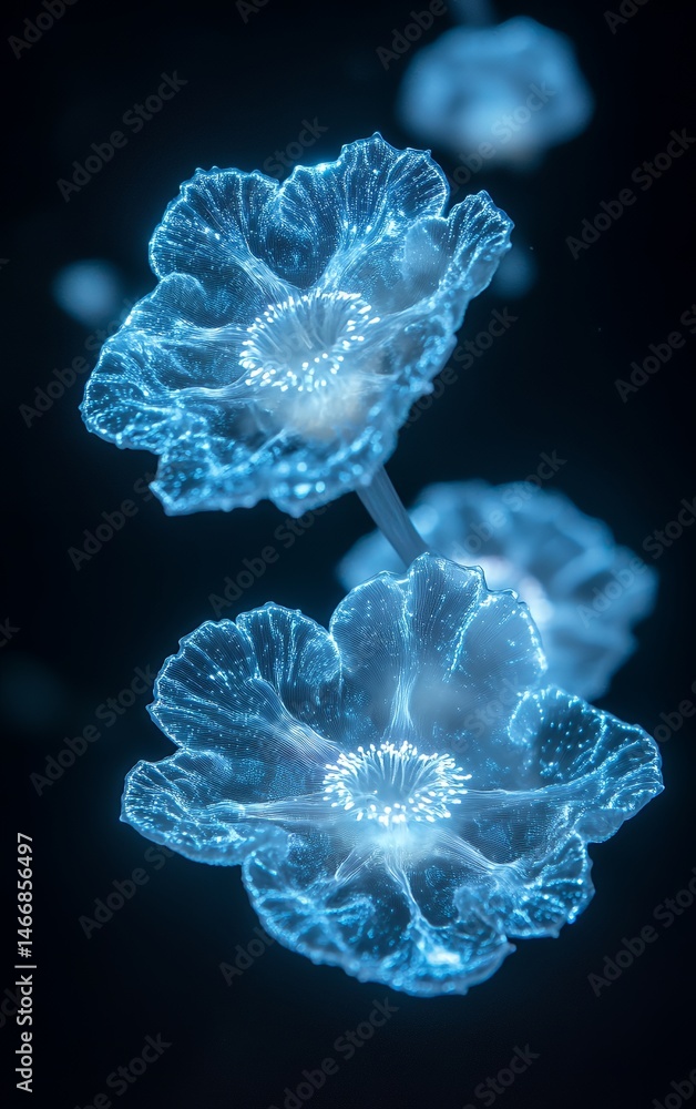 Poster abstract blue organic shapes on dark background for modern design concepts and visual projects