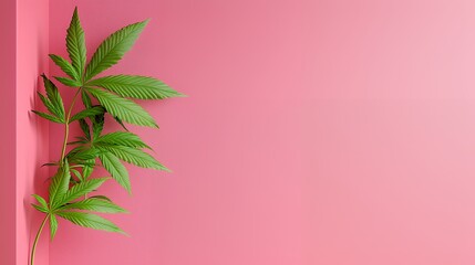 Green Leaves on Pink Background with Corner Abstract Illustration