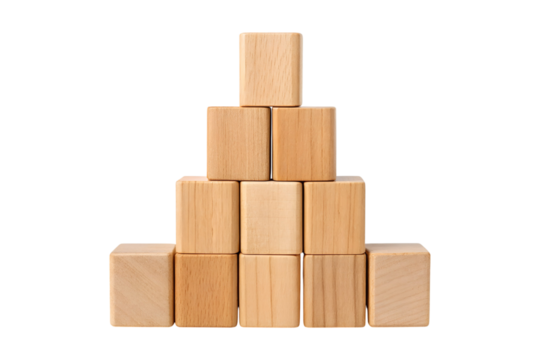 Pyramid of wooden blocks showcasing childhood creativity and developmental learning tools transparent background
