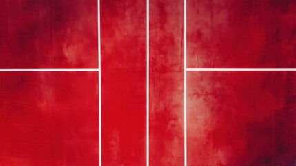 Ultra quality image of abstract overhead shot of a vibrant red sports surface with sharp white boundary lines.